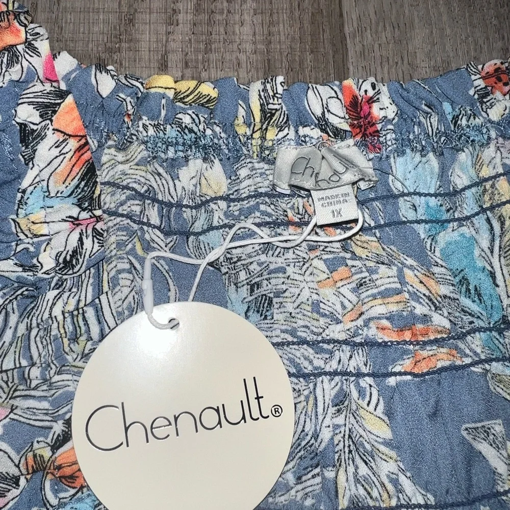 NWT Chenault Blue Ruffled 3/4 Sleeve Blouse - Picture 8 of 9